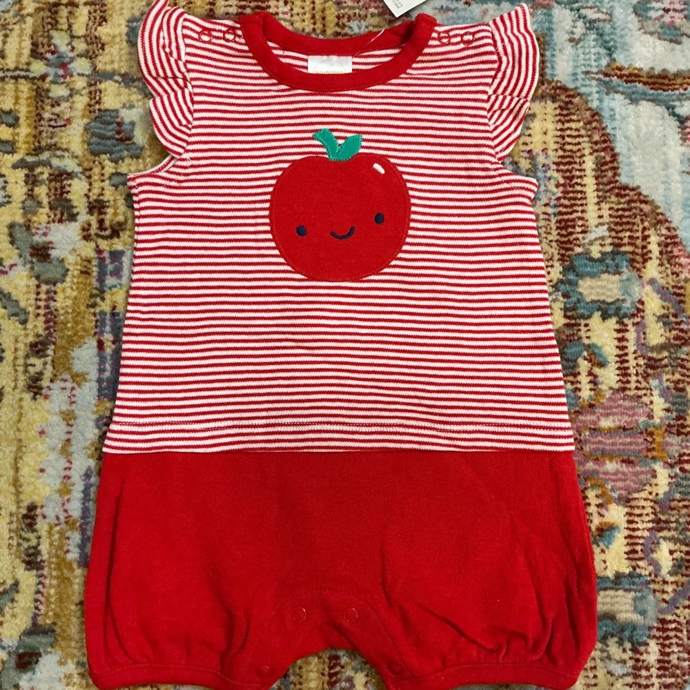 Gymboree red white striped apple knit bubble romper baby 3-6 months